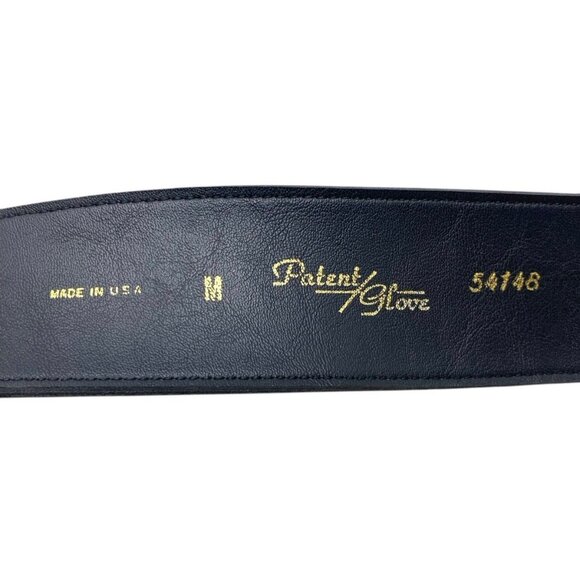 Lejon Womens Black Patent Leather Wide Belt‎ Large Gold Tone Buckle 80's Vibe M - Picture 5 of 7